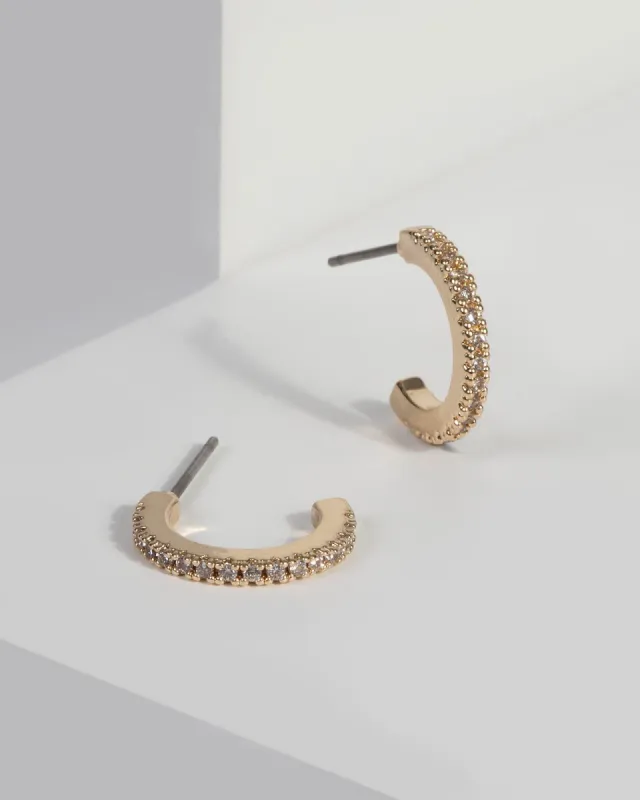 Gold Pave Cubic Zirconia Huggie Hoops sold by Collete Hayman