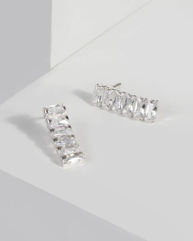 Silver Rectangle Cubic Zirconia Drop Earrings sold by Collete Hayman