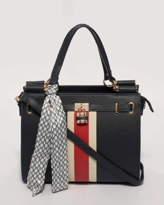 Navy and Red Stephanie Panel Lock Tote Bag sold by Collete Hayman