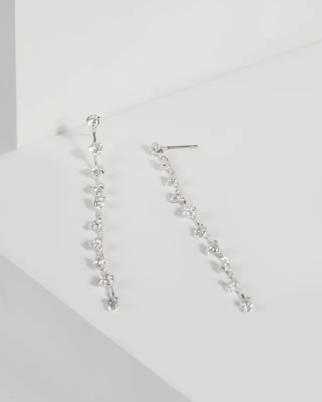 Silver Cubic Zirconia Chain Drop Earrings sold by Collete Hayman
