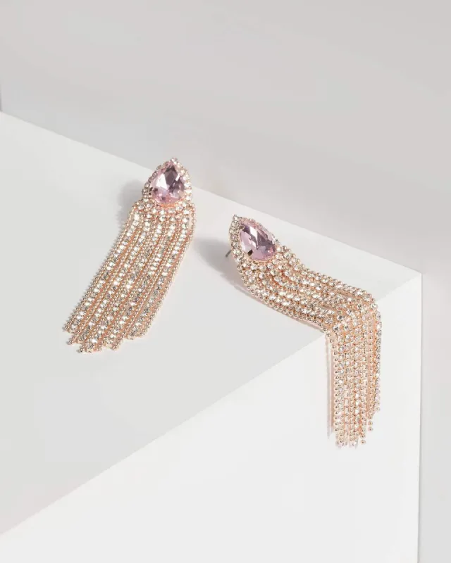 Pink Tassel Chain Drop Earrings sold by Collete Hayman
