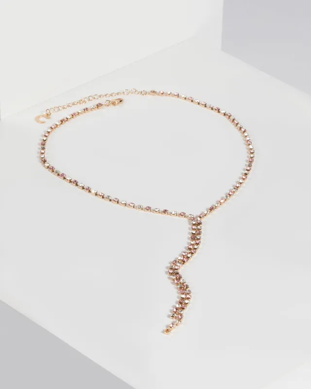 Pink Crystal Chain Lariat Necklace sold by Collete Hayman