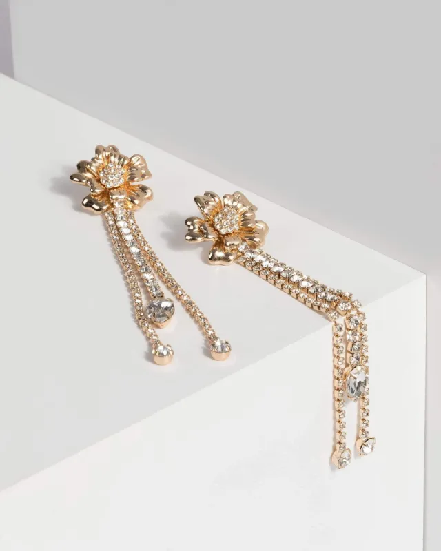 Gold Flower Crystal Drop Earrings sold by Collete Hayman