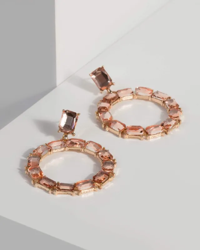 Pink Crystal Circle Drop Earrings sold by Collete Hayman