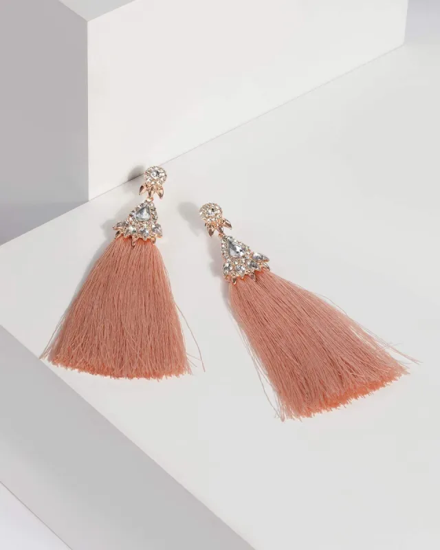 Pink Crystal Statement Tassel Earrings sold by Collete Hayman