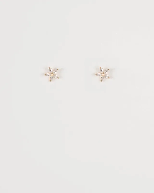 Gold Plated Cubic Zirconia Flower Stud Earrings sold by Collete Hayman