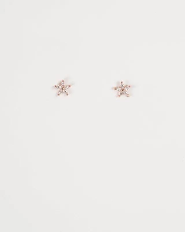 Rose Gold Plated Cubic Zirconia Flower Stud Earrings sold by Collete Hayman