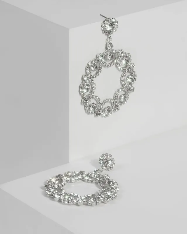 Silver Crystal Encrusted Circle Drop Earrings sold by Collete Hayman