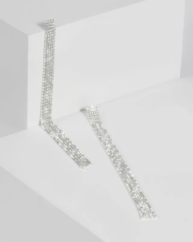 Silver Crystal Statement Tassel Drop Earrings sold by Collete Hayman