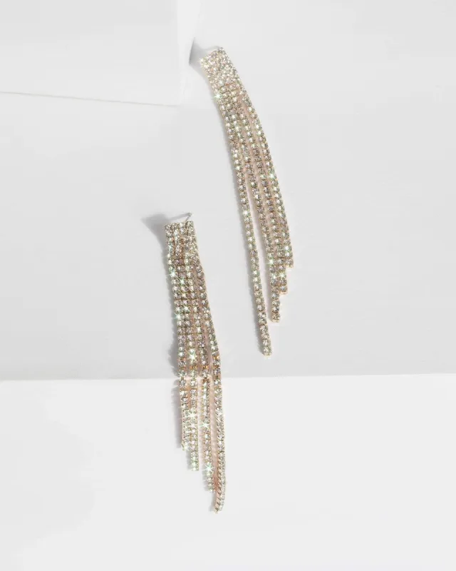 Gold Fine Diamante Cup Chain Tassel Earrings sold by Collete Hayman