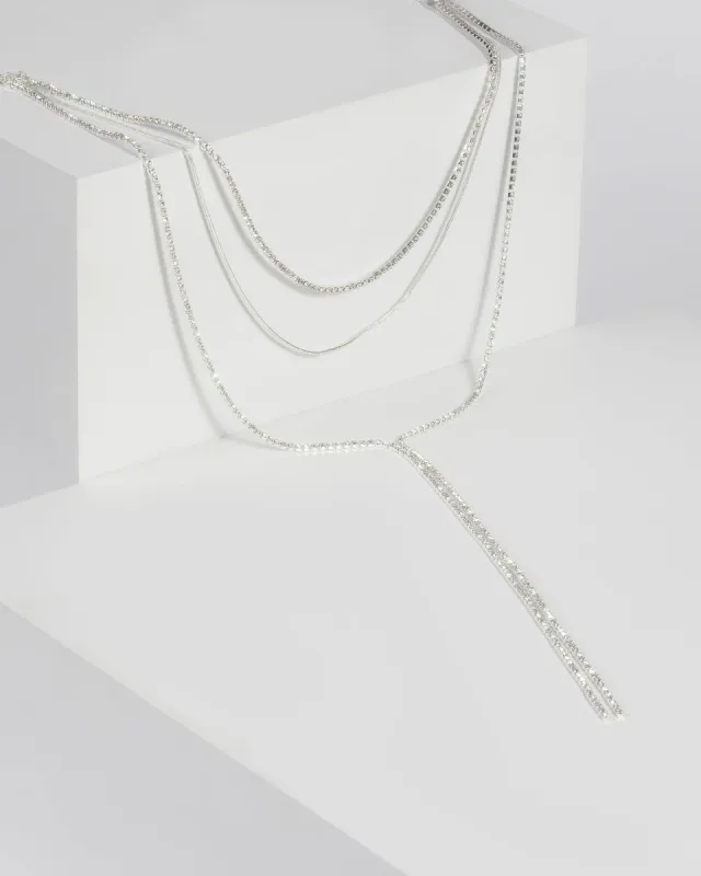 Silver Crystal Multi Lariat Necklace sold by Collete Hayman