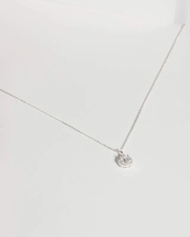 Silver Halo Cubic Zirconia Pendant Necklace sold by Collete Hayman