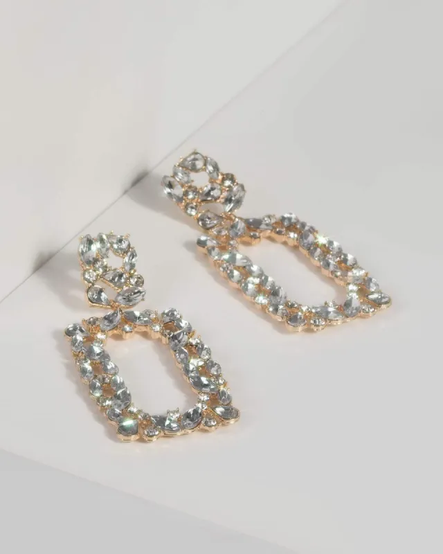 Gold Crystal Rectangle Drop Earrings sold by Collete Hayman