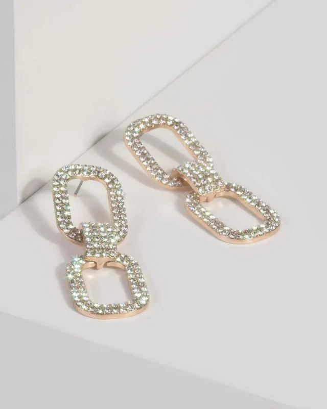 Gold Crystal Round Link Drop Earrings sold by Collete Hayman