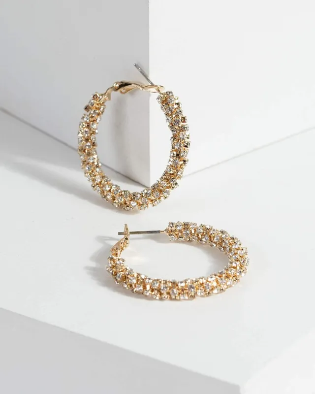 Gold 35mm Crystal Hoop Earrings sold by Collete Hayman