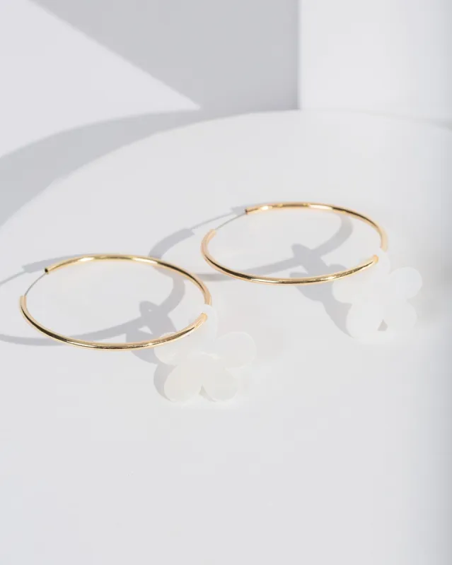 White Flower Hoop Earrings sold by Collete Hayman
