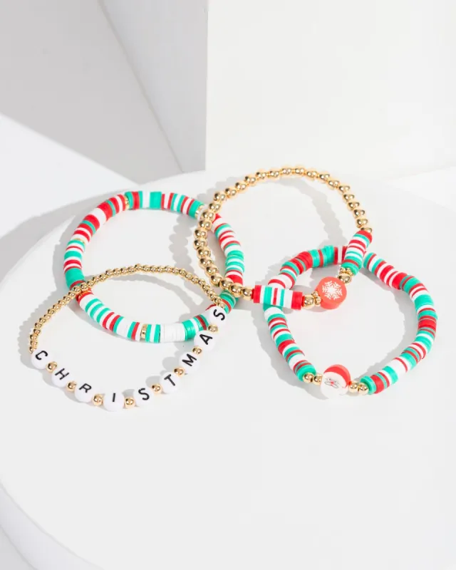Multi Colour Christmas Beaded Bracelet Pack sold by Collete Hayman