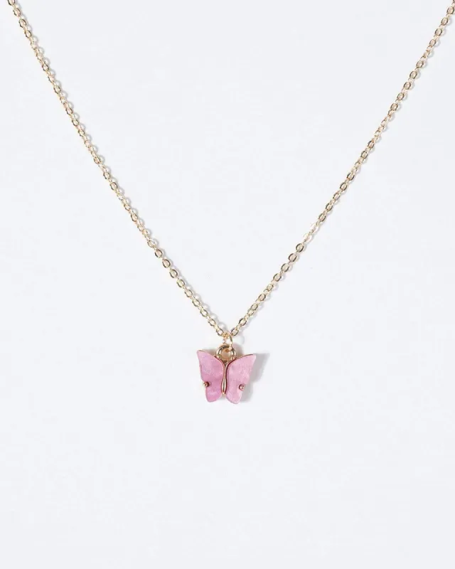 Pink Butterfly Acrylic Necklace sold by Collete Hayman