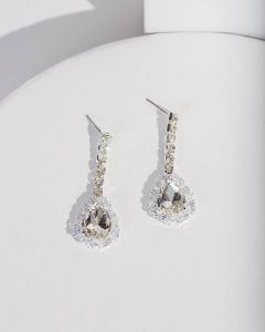 Silver Long Crystal Teardrop Earrings sold by Collete Hayman