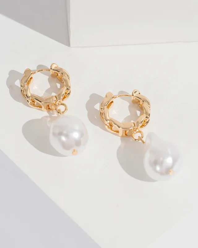 Pearl Linked Chain Hanging Hoop Earrings sold by Collete Hayman