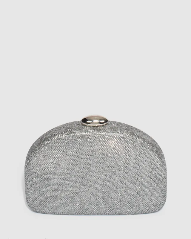 Silver Mia Chain Glitter Clutch Bag sold by Collete Hayman