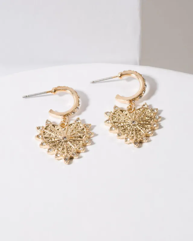 Gold Crystal Around Heart Drop Earrings sold by Collete Hayman