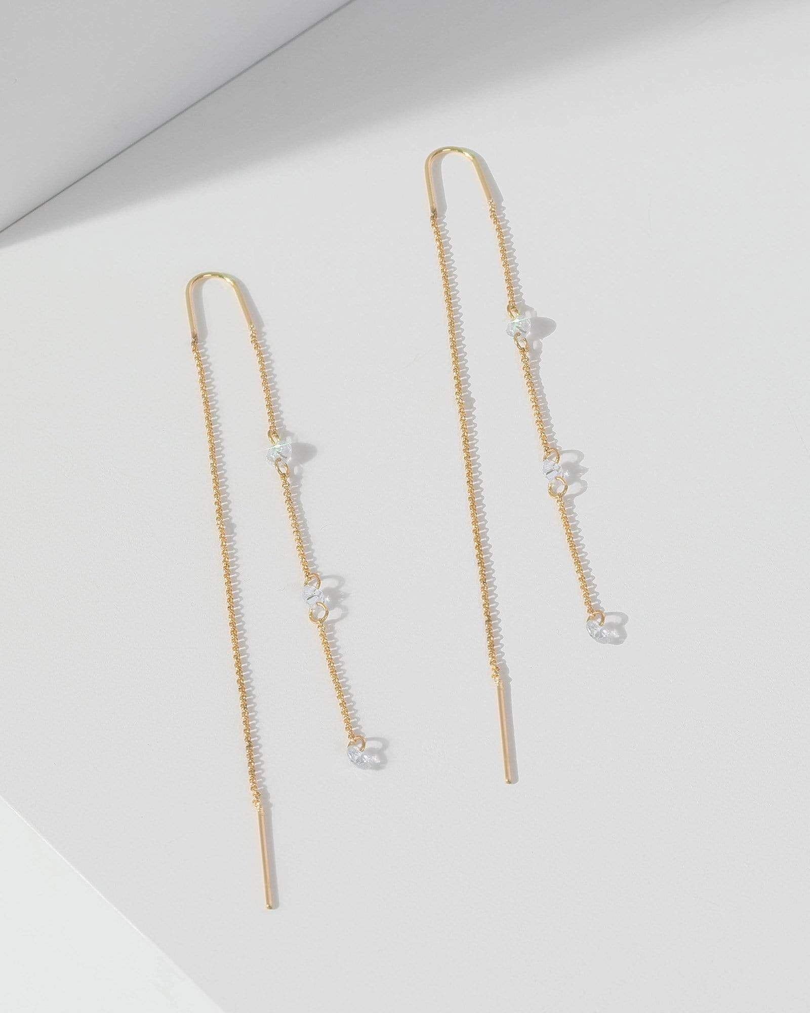 Gold Cubic Zirconia Crystal Chain Threader Earrings sold by Collete Hayman