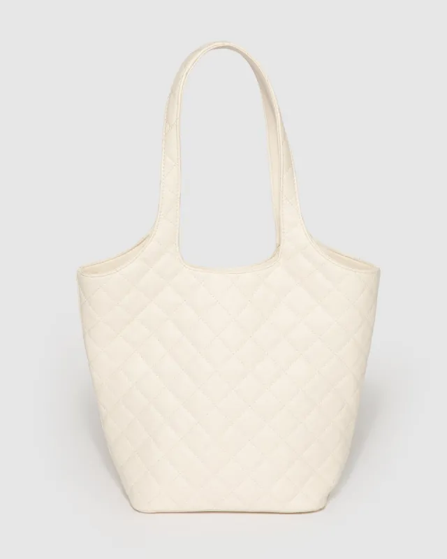 Ivory Kiara Quilted Tote Bag sold by Collete Hayman