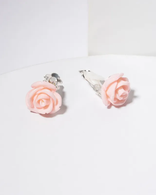 Pink Rose Clip On Earrings sold by Collete Hayman