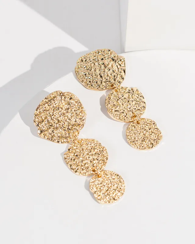 Gold Textured Flat Circle Drop Earrings sold by Collete Hayman