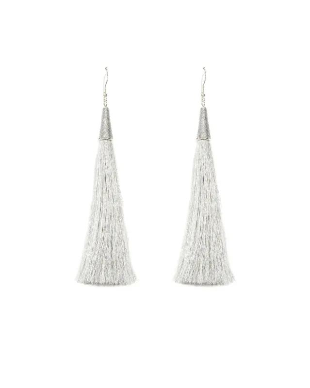 Drop Silver Tassel Statement Earrings sold by Collete Hayman