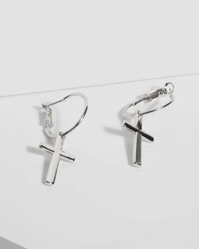 Silver Tone Mini Cross Hoop Earrings sold by Collete Hayman
