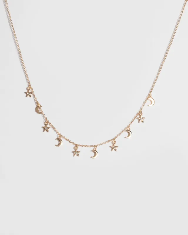 Gold Star Moon Fine Chain Necklace sold by Collete Hayman