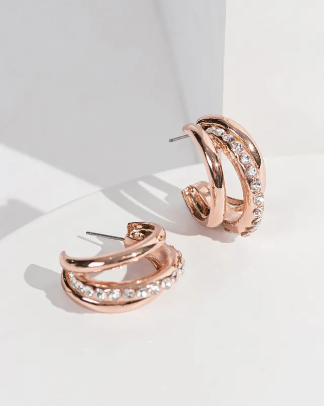 Rose Gold Triple Diamond Hoop Earrings sold by Collete Hayman