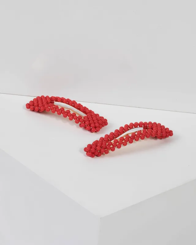 Red Beaded Hair Clip Pack sold by Collete Hayman