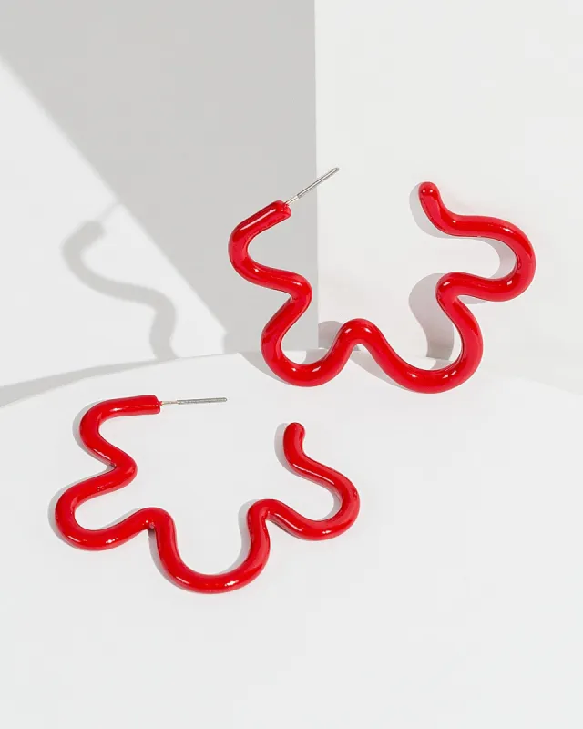 Red Wiggly Hoop Earrings sold by Collete Hayman