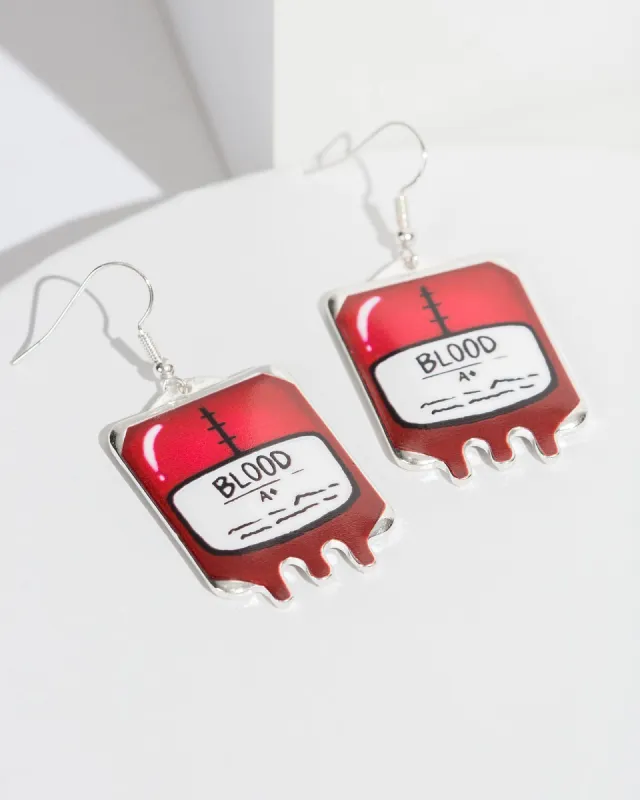 Red Blood Bag Hook Earrings sold by Collete Hayman