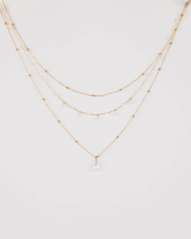 White Layered Pearl Beaded Necklace sold by Collete Hayman