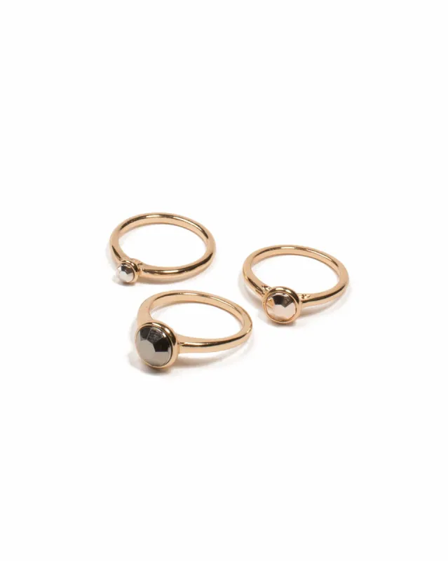 Gunmetal Gold Tone Center Stone Ring Pack - Medium sold by Collete Hayman
