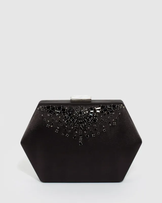 Black Evelyn Crystal Clutch Bag sold by Collete Hayman