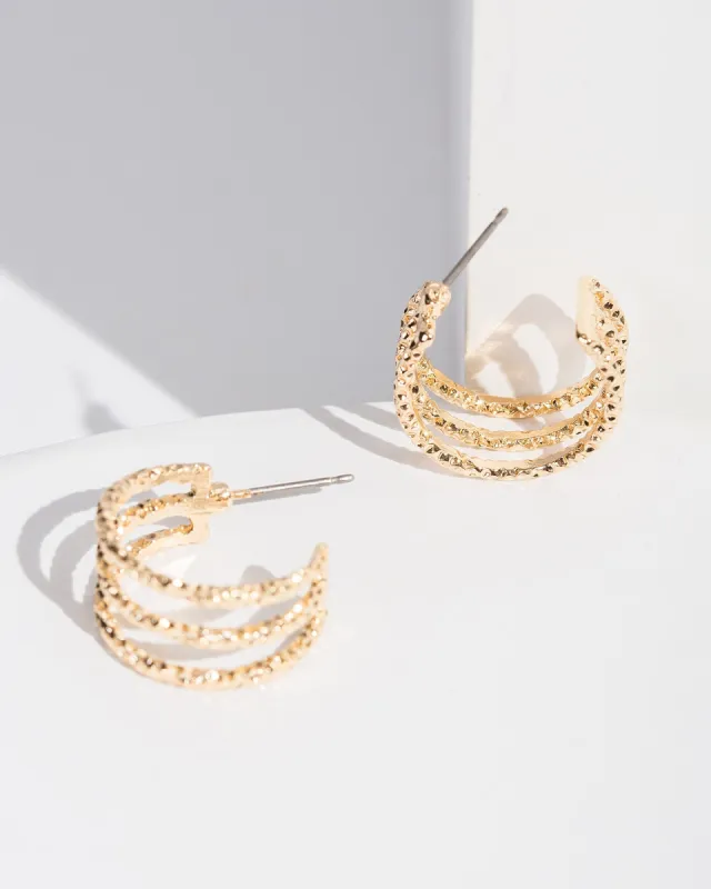 Gold Textured Triple Hoop Earrings sold by Collete Hayman