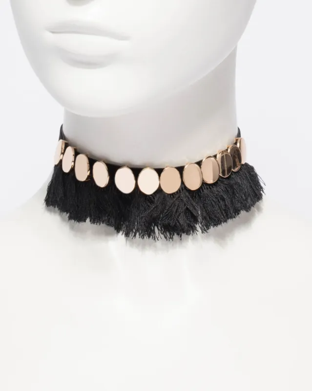 Oval Disc Tassel Statement Necklace sold by Collete Hayman