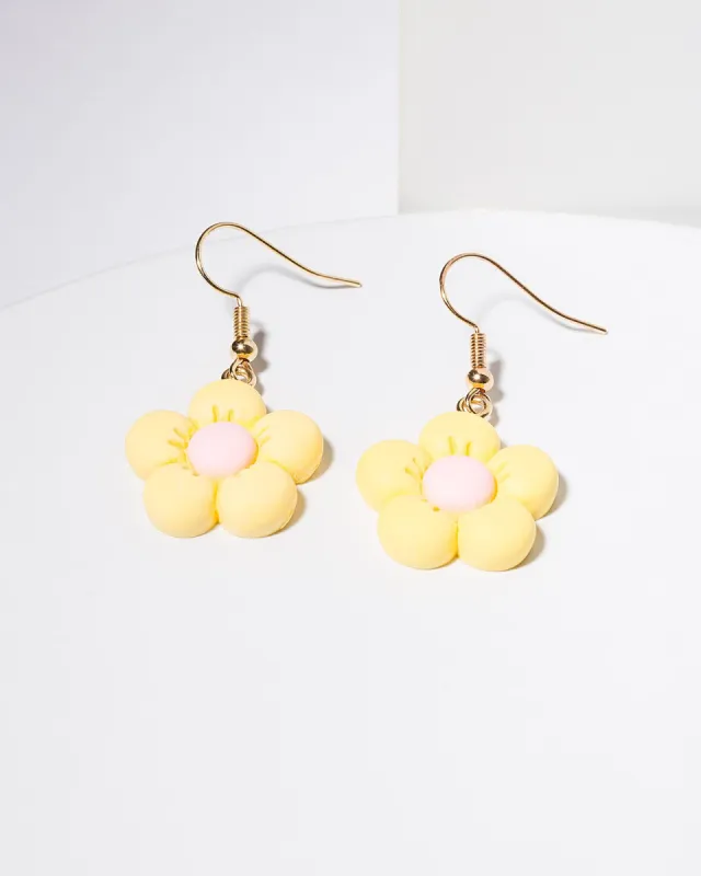 Yellow Puffy Flower Hook Drop Earrings sold by Collete Hayman