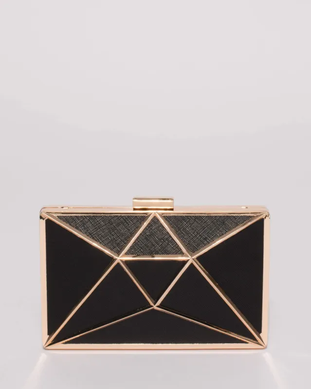 Black Geometric Large Clutch Bag With Gold Hardware sold by Collete Hayman