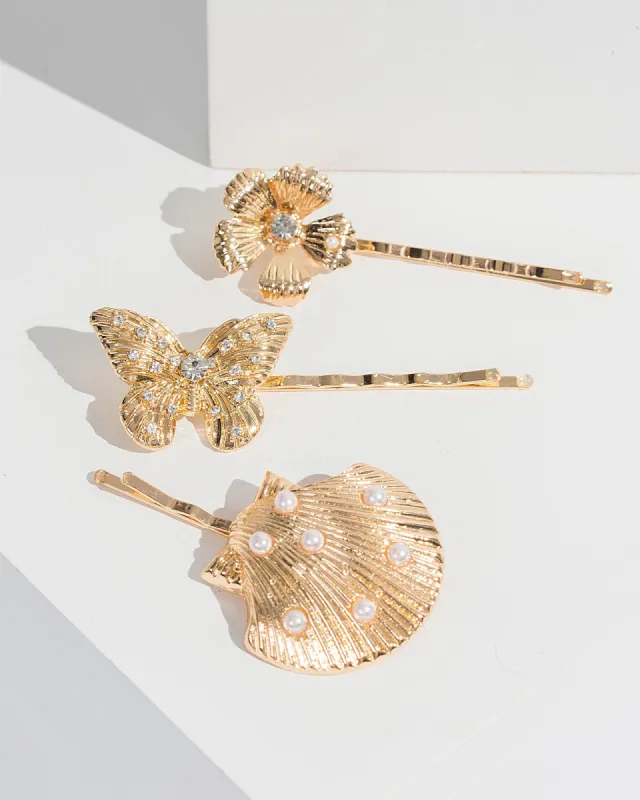 Gold 3 Pack Flower And Butterfly Hair Slides sold by Collete Hayman