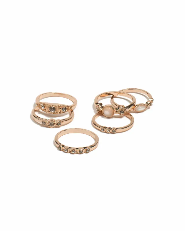 Pink Rose Gold Tone Mixed Stone Fine Band Ring - Medium sold by Collete Hayman
