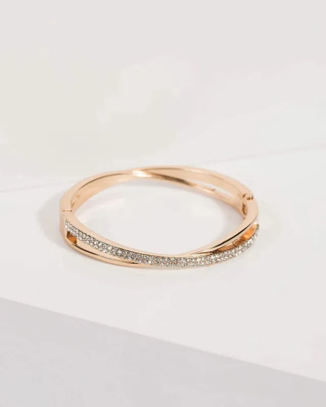 Crystal Gold Tone Diamante Twist Cuff Bracelet sold by Collete Hayman