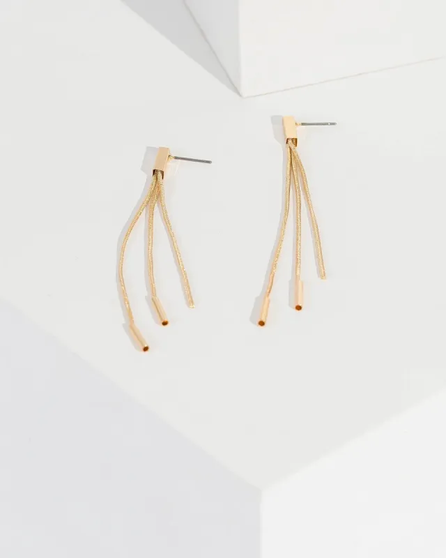 Gold Tassel Drop Metal Bar Earrings sold by Collete Hayman