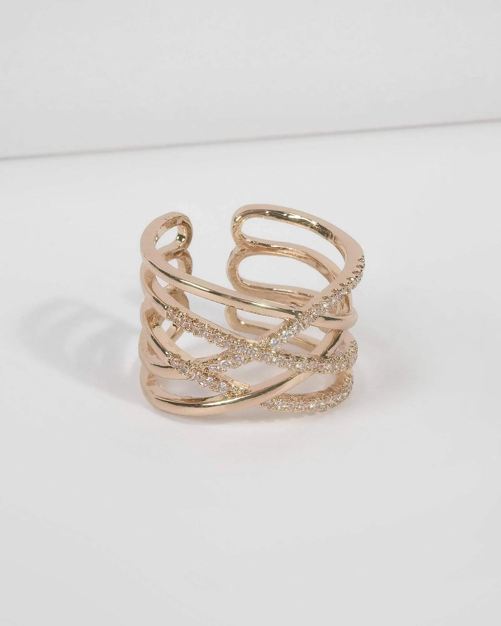 Gold Cubic Zirconia Pave Twist Band Ring sold by Collete Hayman