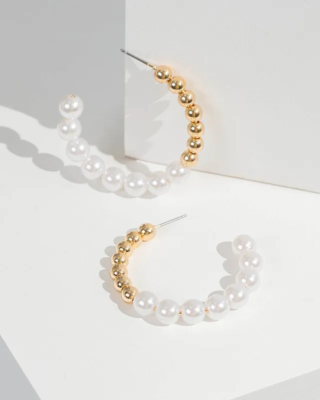 Pearl And Gold Round Detail Hoop Earrings sold by Collete Hayman
